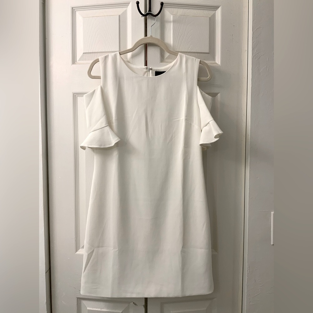 Lulu’s White Dress With Cut Out Shoulder Sleeves